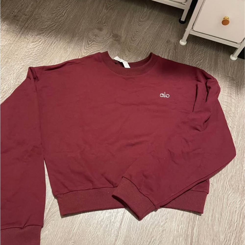 ALO Burgundy Crop Crewneck Sweater